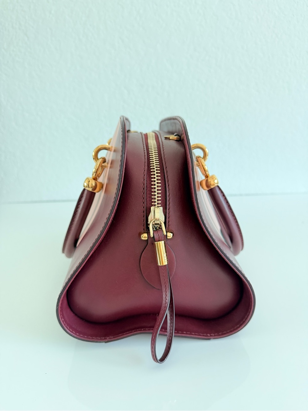 Tod's Pink and Burgundy Leather Stripe Satchel - Picture 4 of 10